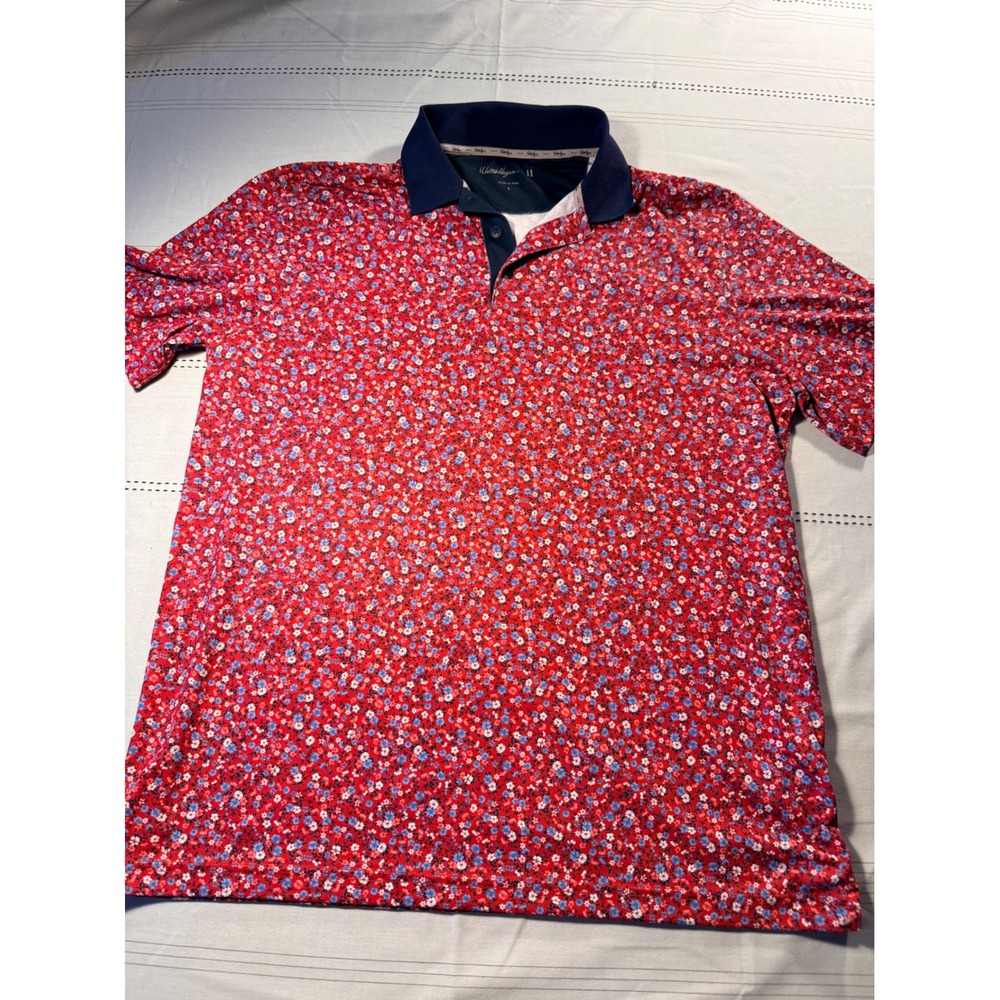 Walter Hagen Eleven Mens Golf Polo Shirt Red Floral Ditsy Print Short Sleeve L